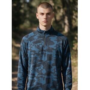 UNRL Golf Camo Athletic Pullover 1/4 Zip Blue Black Stretch Seamless Rival Top M